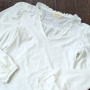 NATION LTD I White Dolly Long Sleeve Ruffled Smocked Shoulder Tee Top Shirt, S